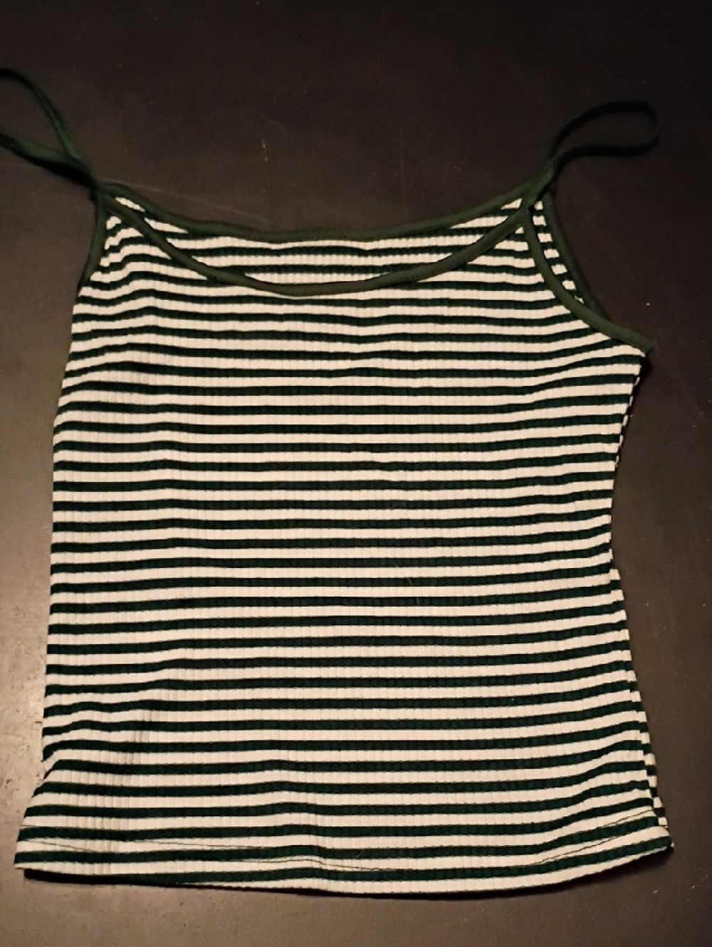 Striped Green & White Ribbed Cami Tank Top/ Crop Top - Teens